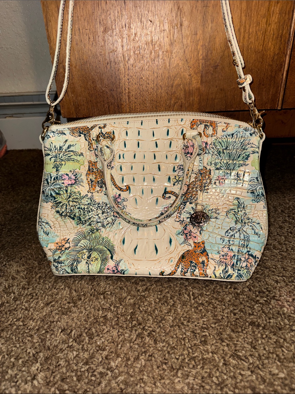 Brahmin Duxbury Satchel - Crocodile Leopard Printed Caroline Purse